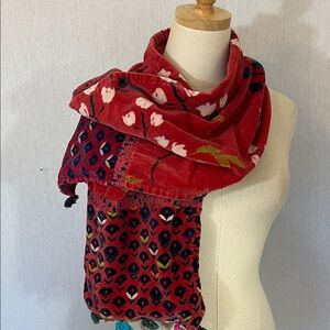 La Fiancee Du Mekong Floral Red Velvet Reversible Hippie Sustainable Scarf